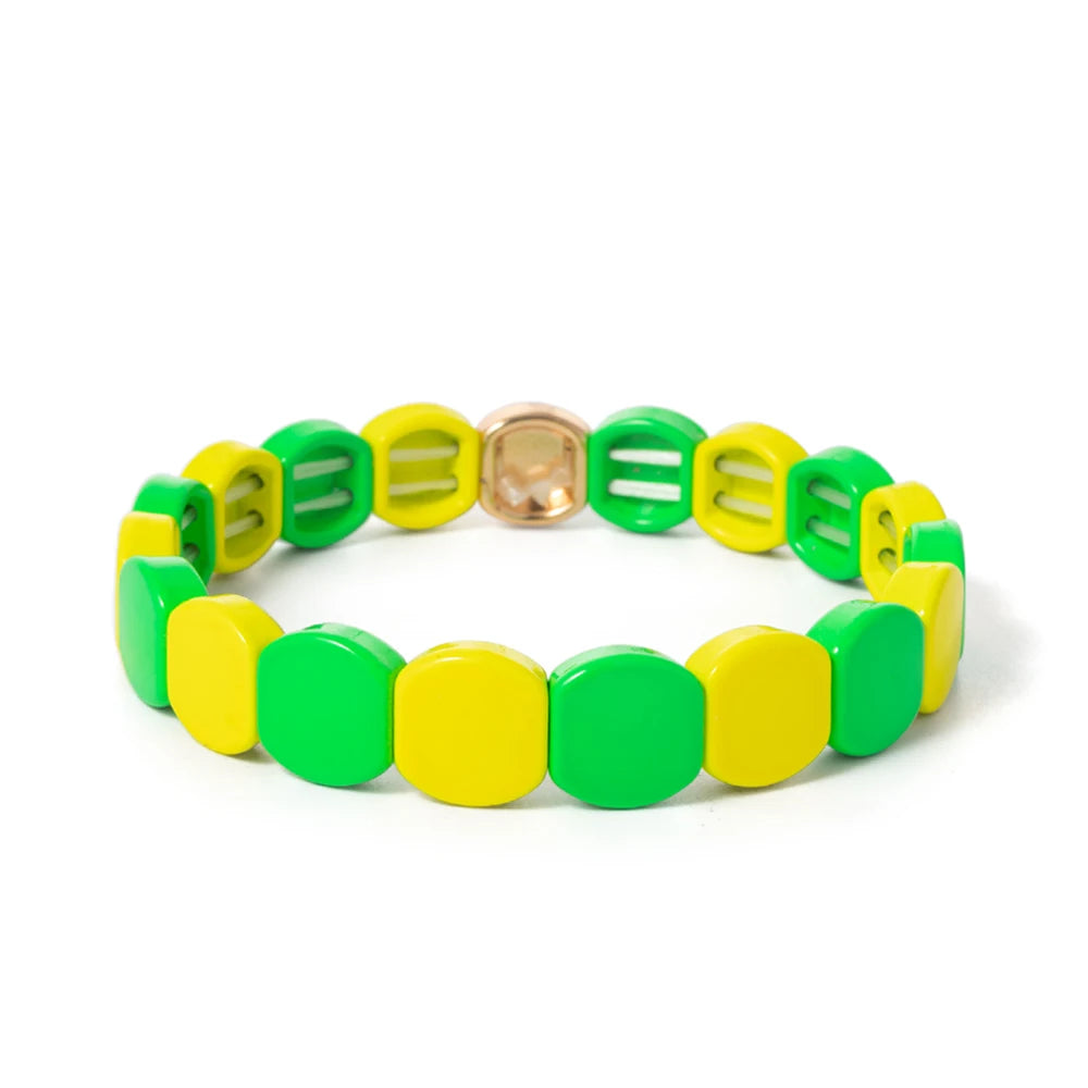 Tejesa Yellow Red Color  Enamel Tile Beads Bracelets For Women /Hand Jewelry Charms Beach Elastic Bangle For Party Luxury