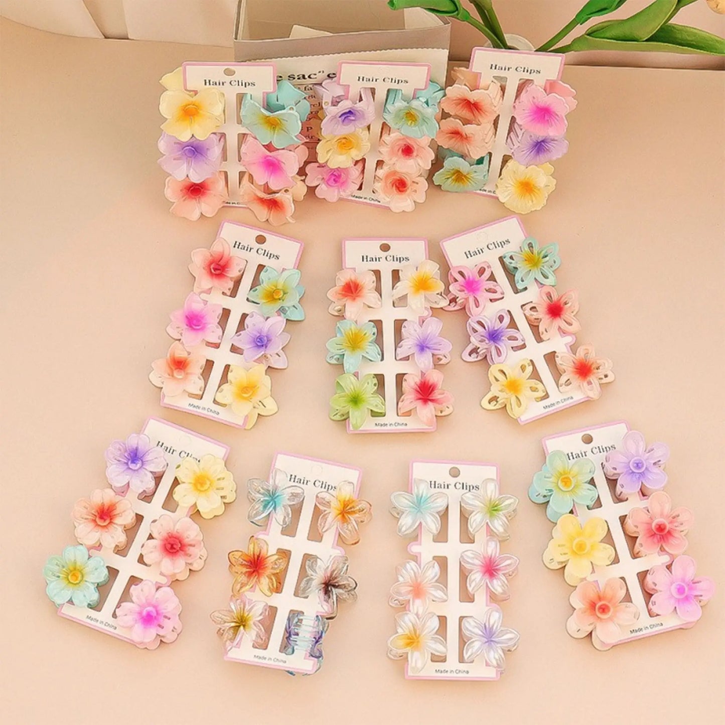 Tejesa 1set/lot 6 pieces of small hibiscus hair clip with gradient color, seaside vacation hair bun magic tool.