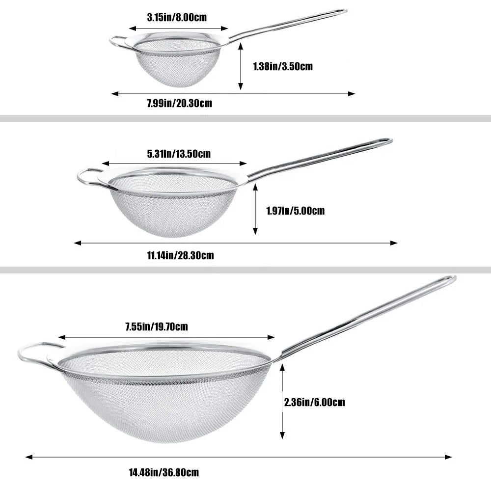 Tejesa 3pcs Fine Mesh Strainer Filter Screen Stainless Steel Flour Sifter Egg Filter Colanders for Filter Vegt Cleaning Kitchen Acce