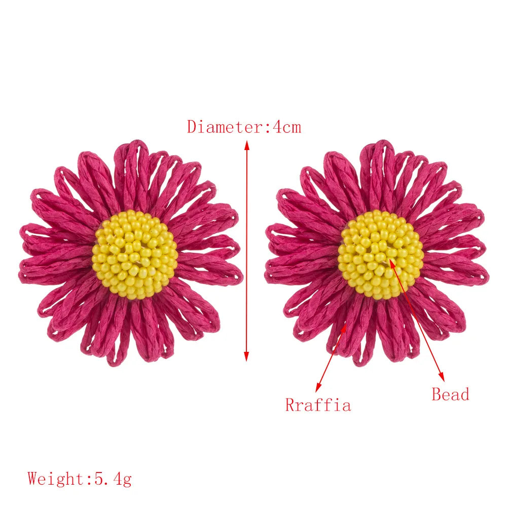 Metal Raffia Flowers Geometric Stud Earrings for Women New Simple Trend Design Jewelry Party Accessories