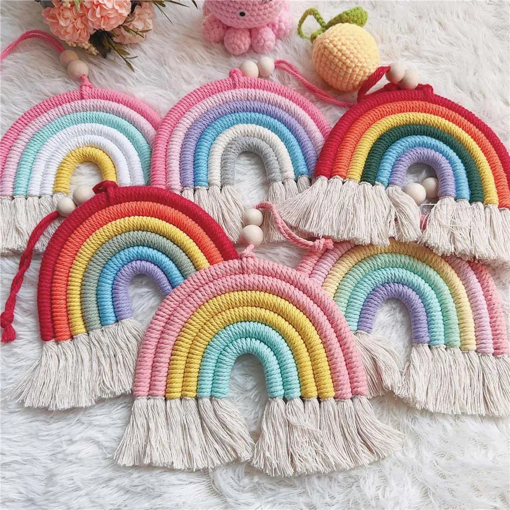 Hemasa Handmade Woven Cotton Rainbow Tassels Children'S Room Wall Hanging Holiday Decoration