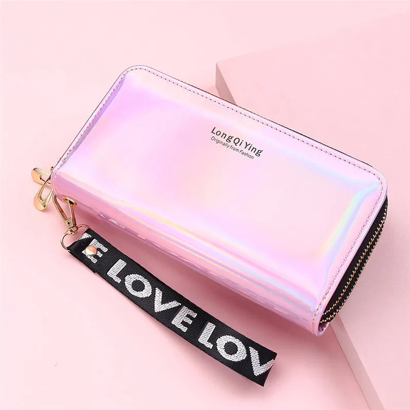 Double Zipper Women's Long Wallet Female Laser Soft PU Leather Coin Clutch Bag Large Capacity Business Card Holder New Arrival