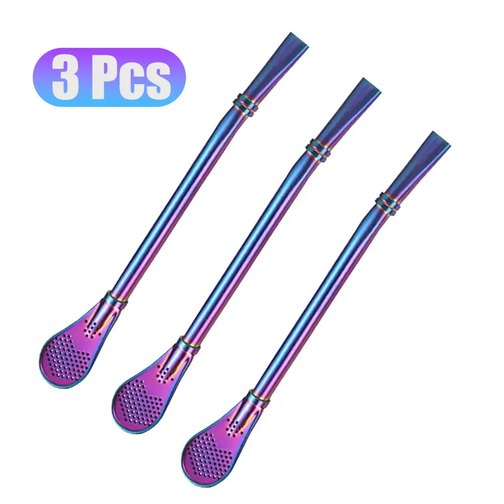 1-10Pcs 304 Stainless Steel Drinking Straw Spoon Tea Filter Reusable Bombilla Gourd Cocktail Straw Spoon Coffee Bar Accessory