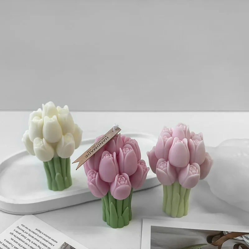Hemasa 3D Tulip Bouquet Silicone Candle Molds Handmade Lavender Flower Soap Plaster Resin Crafts Mold DIY Chocolate Cake Baking Tools