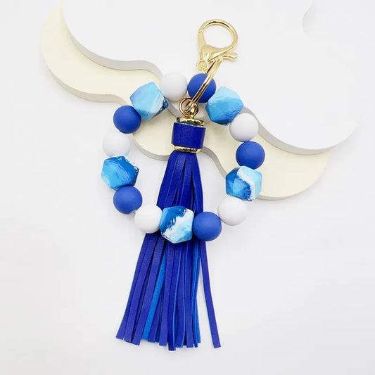 New Creative Silicone Beaded Flow Wood Bead Bracelet Key ChainBag Pendant Key Chain West Bohemian Style Bracelet Key Chain