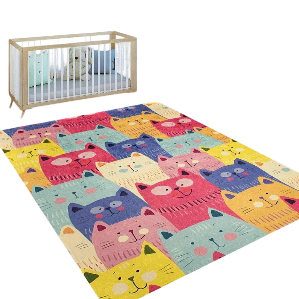 Hemasa Cute Cartoon Cat Pattern, Hippie, Large Size Area Rug, Sofa Coffee Table Rug Home Soft Area Rug, Teens Bedroom Decor Floor Mat