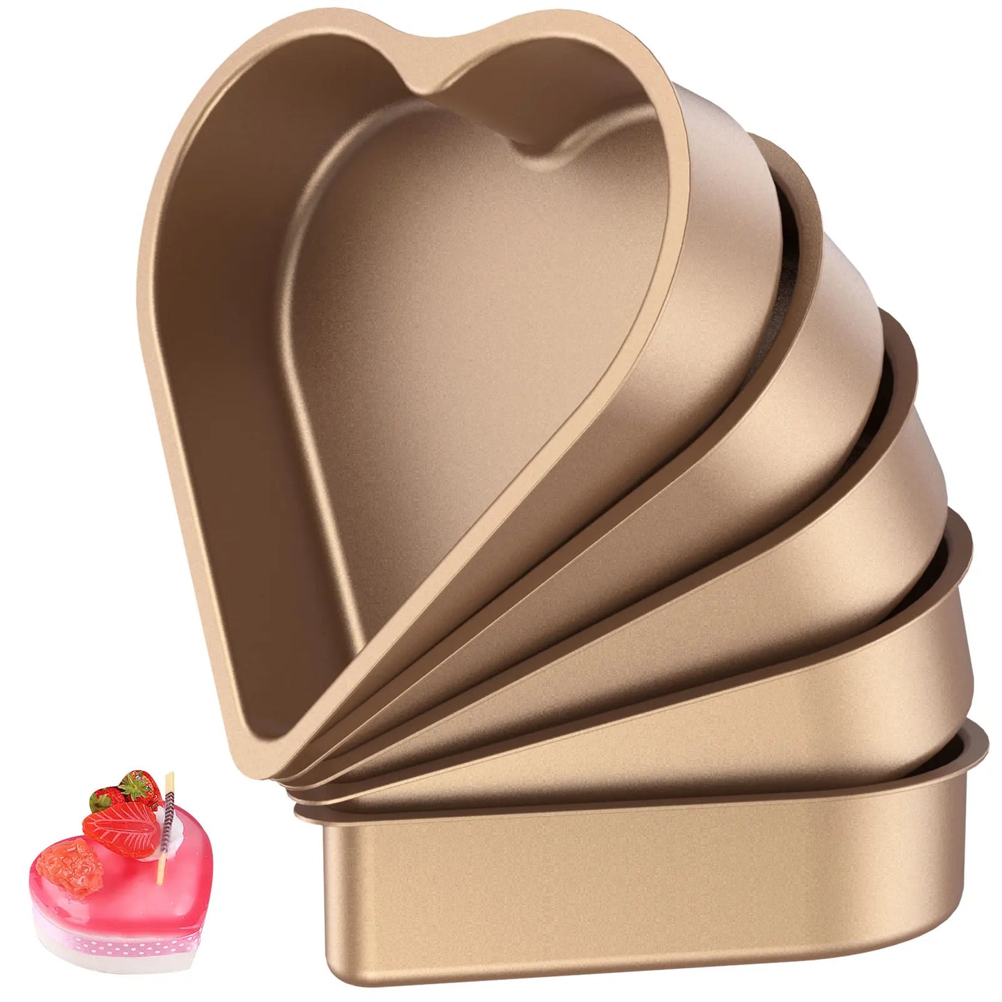 Tejesa 5Pcs Mini Cake Mould Heart Shaped Cake Pan Non-Stick Pudding Cake Cup Reusable Mousse Pastry Baking Mold For Kitchen Bakeware