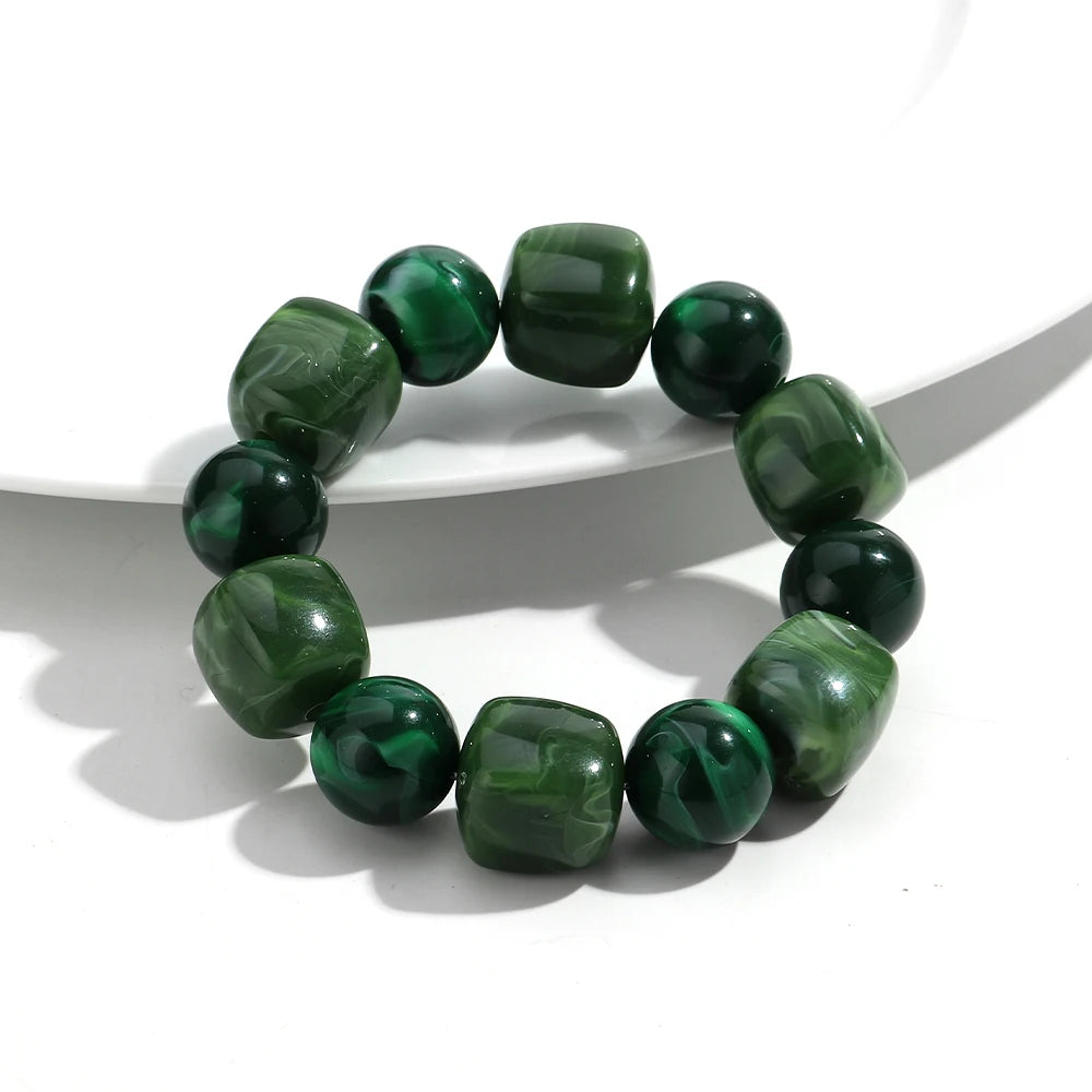 Bohemian Acrylic Geometric Square Round Beads Elastic Bracelets for Women Trendy Resin Beaded Stackable Bracelet Bangle Jewelry