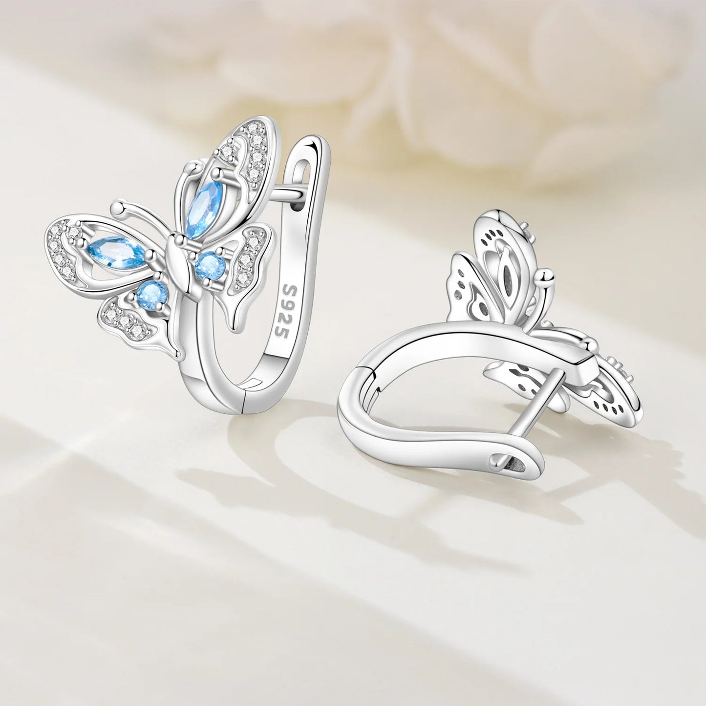 Orstarry S925 Sterling Silver Earring Exquisite Beautiful Blue Butterfly Earring For Women Birthday Gift Silver Jewelry