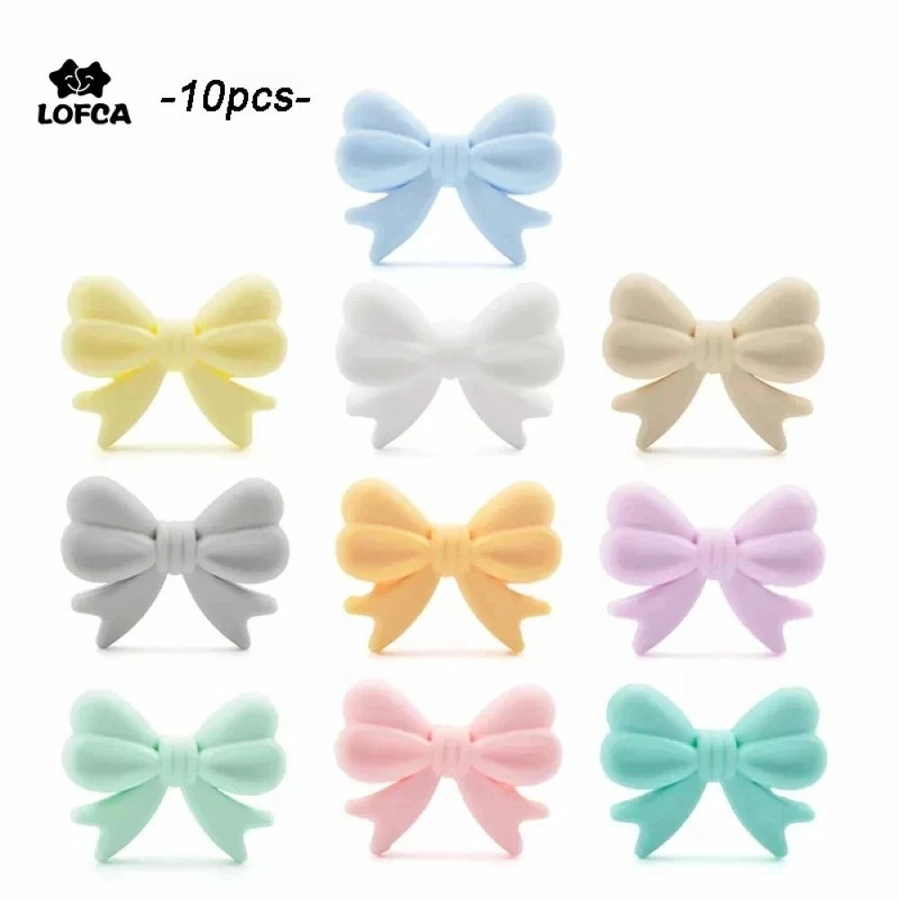 LOFCA Silicone Beads Bowknot 10pcs BPA Free Food Grade Silicone Teething Beads Pendant Chew Pacifier Chip Nursing Necklace Jewel