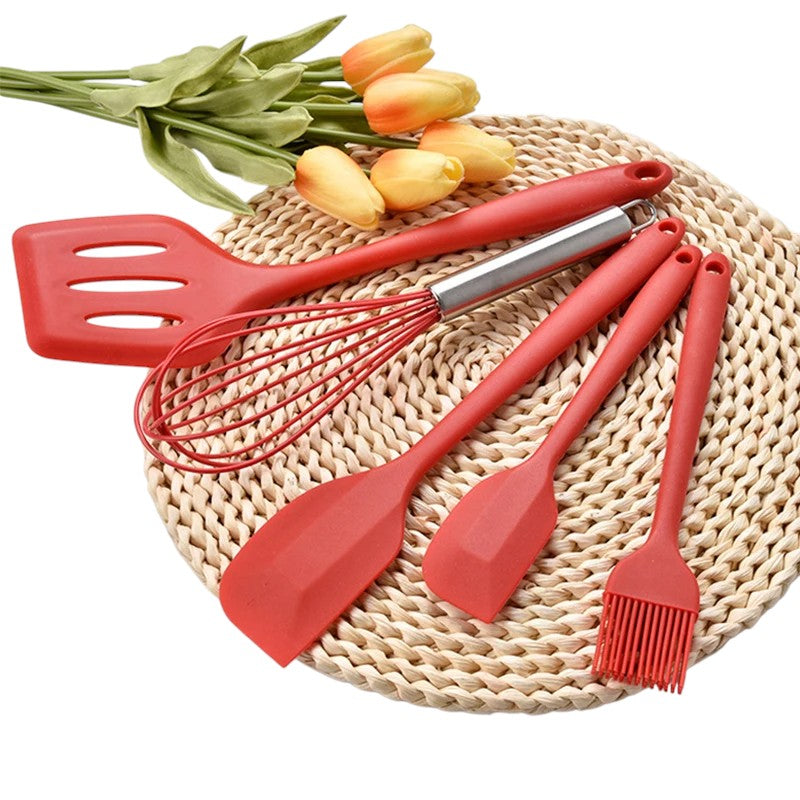 Tejesa 5Pcs Heat-Resistant Cooking Utensils Set Non-Stick Silicone Spatula Whisk Oil Brush Turner Cream Scraper Baking Set Kitchen Tool