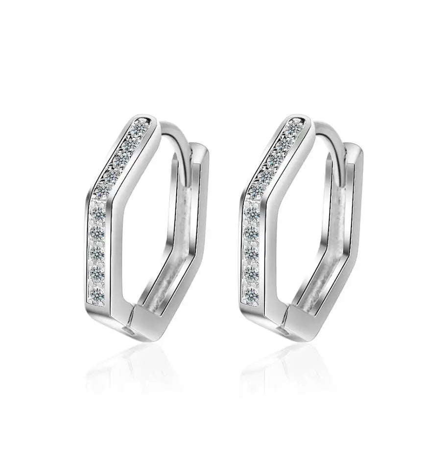 925 Sterling Silver Hexagonal Geometry Clip Earrings For Women Simple Earrings Sterling-silver-jewelry