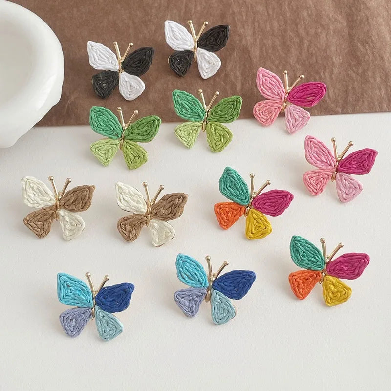 Hemasa Minar Bohemian Multicolor Rattan Knit Raffia Butterfly Wings Dangle Earrings for Women