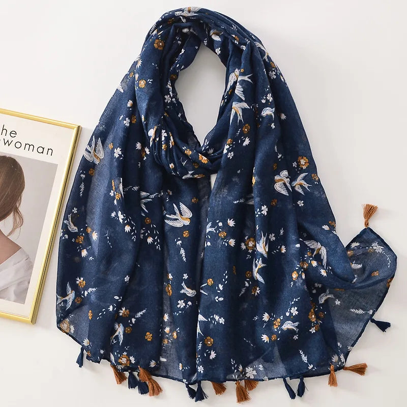 Tejesa Woman Shawl Fashion Design Tassel Cotton Scarf  /Floral Print Ladies Scarves