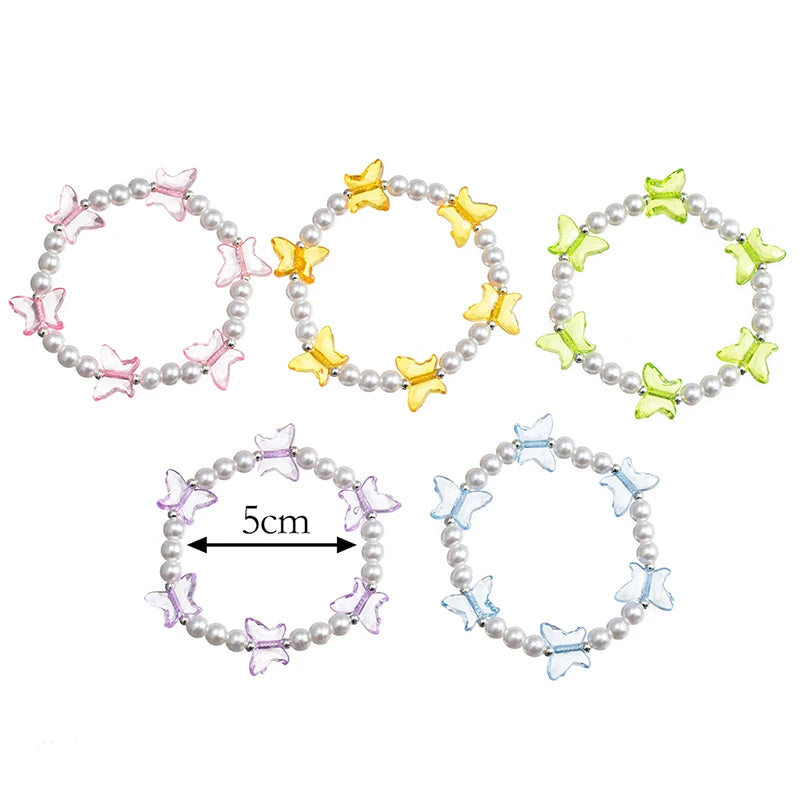 5Pcs/set Colorful Butterfly Shaped Charm Bead Elastic Bracelet for Girls Daughter Best Friendship Gift