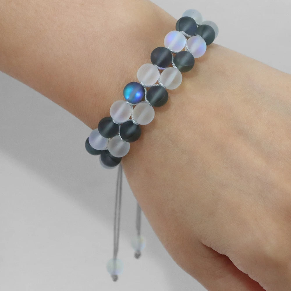 Tejesa Grey White Moonstone Wrap Bracelets For Women Men Austria Crystal Mermaid Glass Adjustable Braided Bracelet Wristbands Jewelry