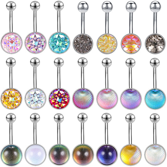AOEDJ 18G Fish Scales Belly Piercings Shell Pattern Navel Piercing Ring Colorful Belly Button Ring Women Body Piercing Jewelry