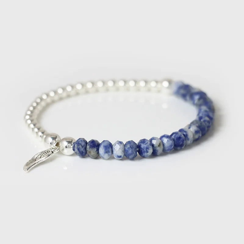 Fashion Angel Wing Charm Bracelet Faceted Natural Stone Bracelets Labradorite Beads Lucky Bracelet for Men Women Energy Jewelry