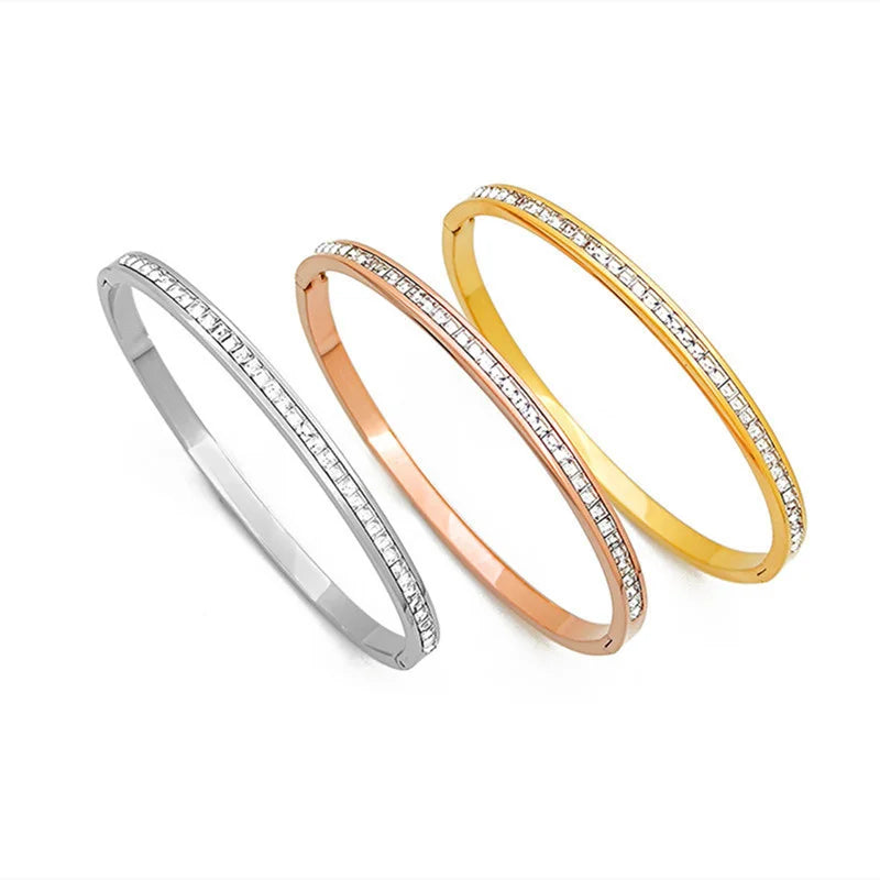 Hemasa 3Pcs Stainless Steel Rhinestone Bangle for Women /Girls