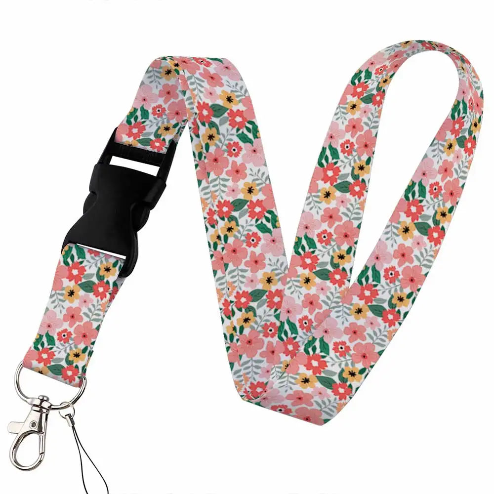 Tejesa Beautiful flower Lanyard Keys Chain Badge Holder ID Credit Card Pass Hang Rope Lariat Mobile Phone Charm Accessories Gifts