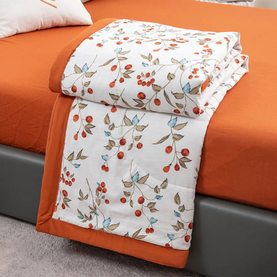 Hemasa  Linen Double Layer Summer Quilt   Printed Double Cooling Blanket