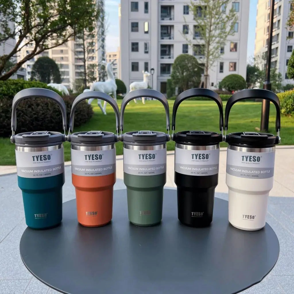 Tyeso 1200ml 40oz Tumbler With Handle and Silicone Coaster Coffee Cup Stainless Steel Vacuum Thermal Insulated Mug Cold Storage