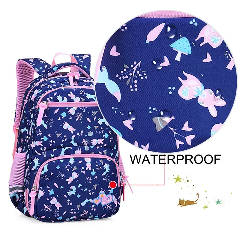 Cute Printing School Bags Elementary School Students Waterproof Backpacks Children Girls Bookbag Grade 1-6 Casual Backpacks Kids