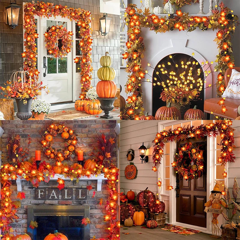 3M 20 LED Pumpkin Maple Leaf String Lights Garland Led Fairy Lights for Halloween Decoration Autumn Decor Fall Home Decor