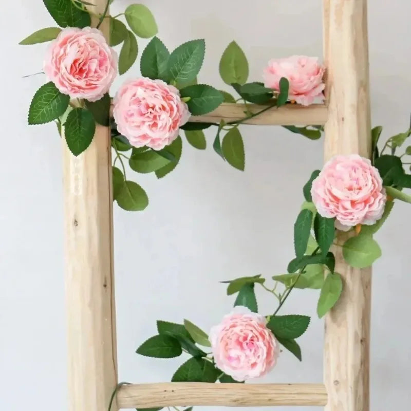 Wall Hanging Pink Silk Peony Artificial DIY Home Garden Decoration Artificial Flower Garland Green Plants Big Flowers Vines