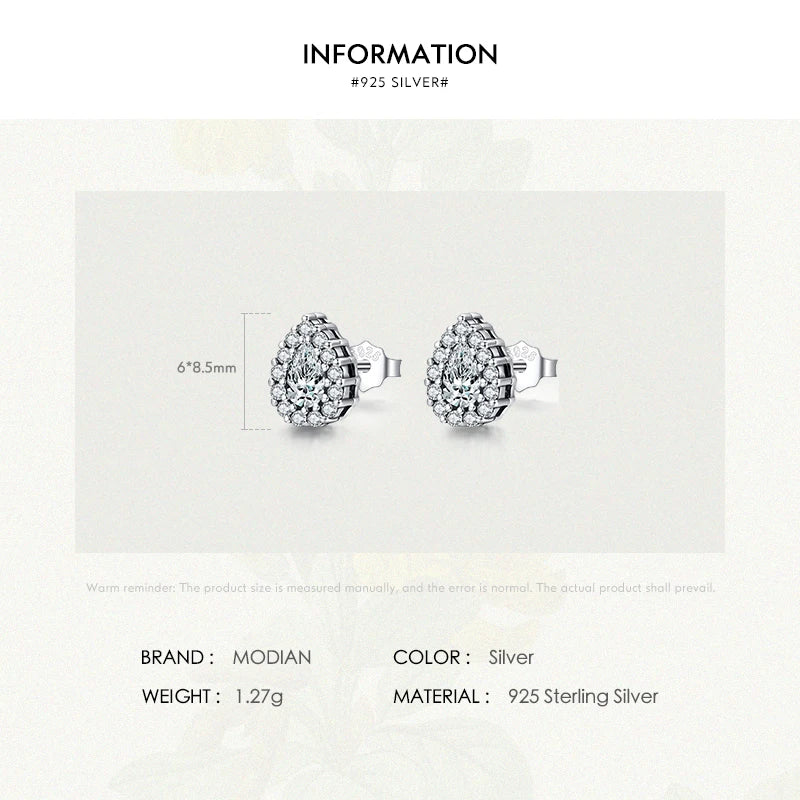 MODIAN Real 925 Sterling Silver Luxury Stud Earrings For Women Water Drop Sparkle Zircon Ear Stud Wedding Engagement Jewelry