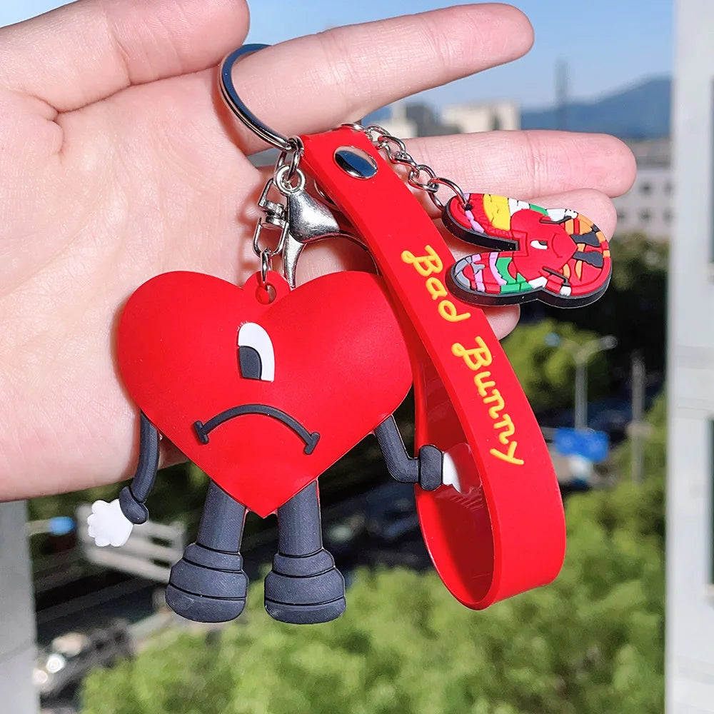Tejesa Bad Bunny Red Heart Bad Bunny Key chain /Cartoon Silicone Love Doll Delicate Bag Gift Pendant