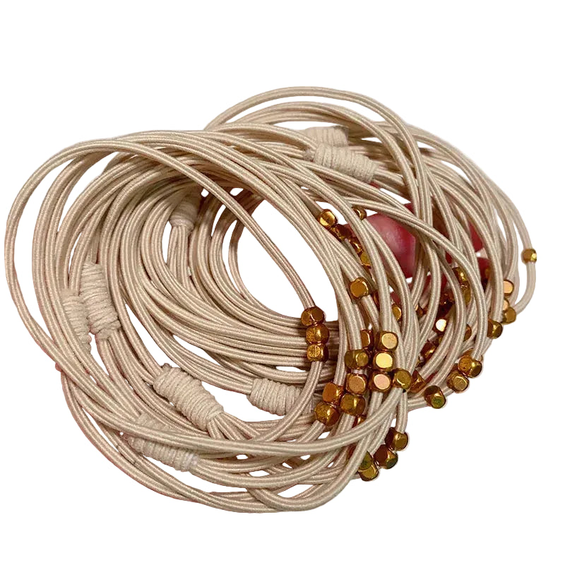 Tejesa 10PCS Korean Women Elastic Hair Rubber Bands  for Girs /Golden Plated Beads Hair Scruchies Hair Tie/Holder