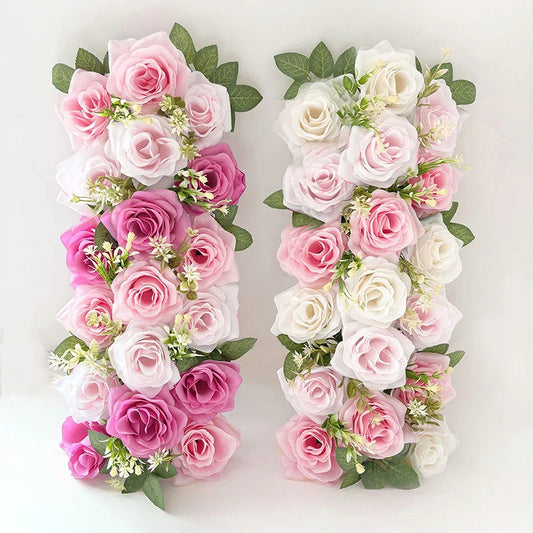 50cm Rose  Artificial Flower Row Wedding Decoration Flower Wall Backdrop Garland Home Party Decor Photo Props Background