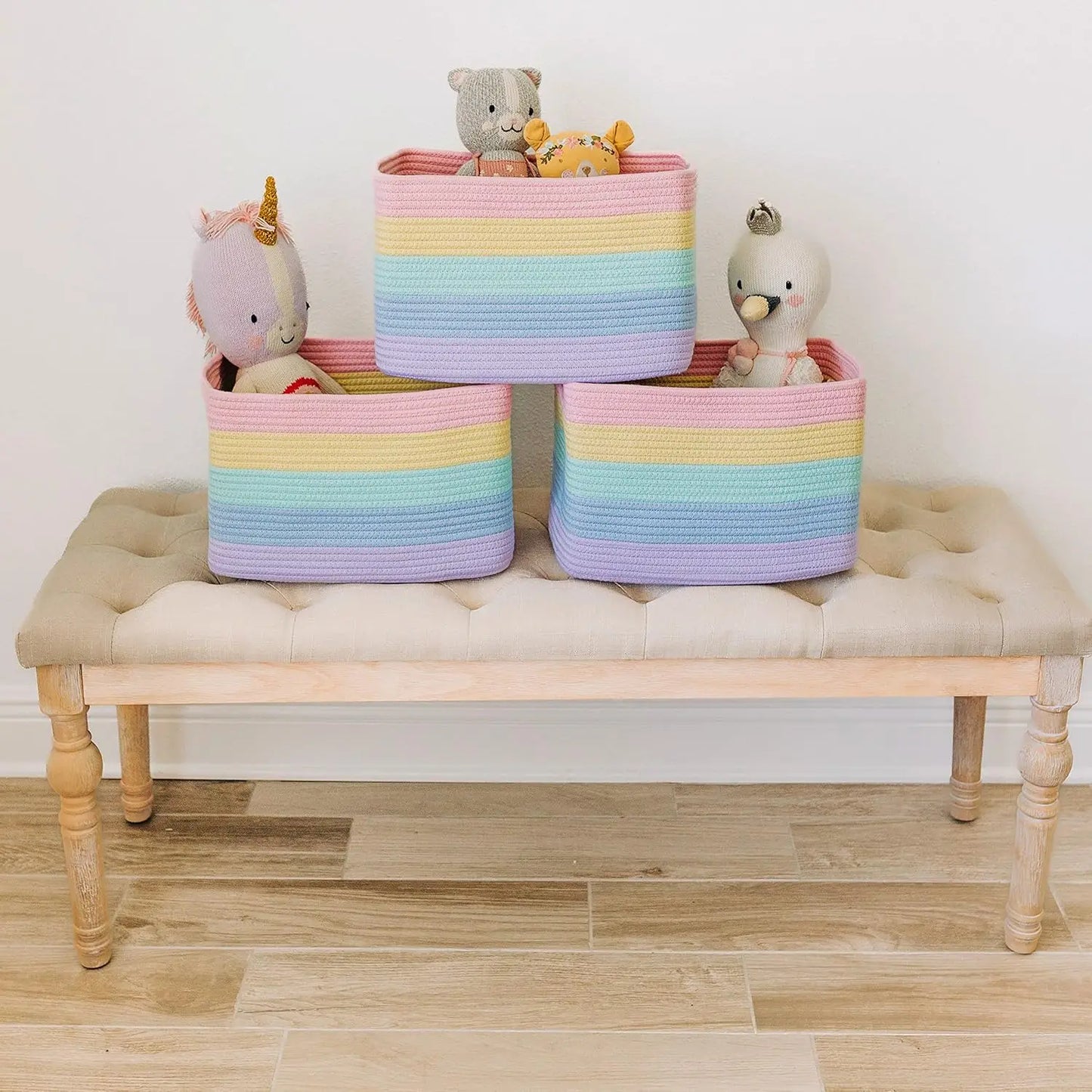 Rainbow Woven Storage Baskets for Organizing Cotton Rope Organizer Bins for Shelves Closet Nursery Dog Toy Basket DecorativeBins