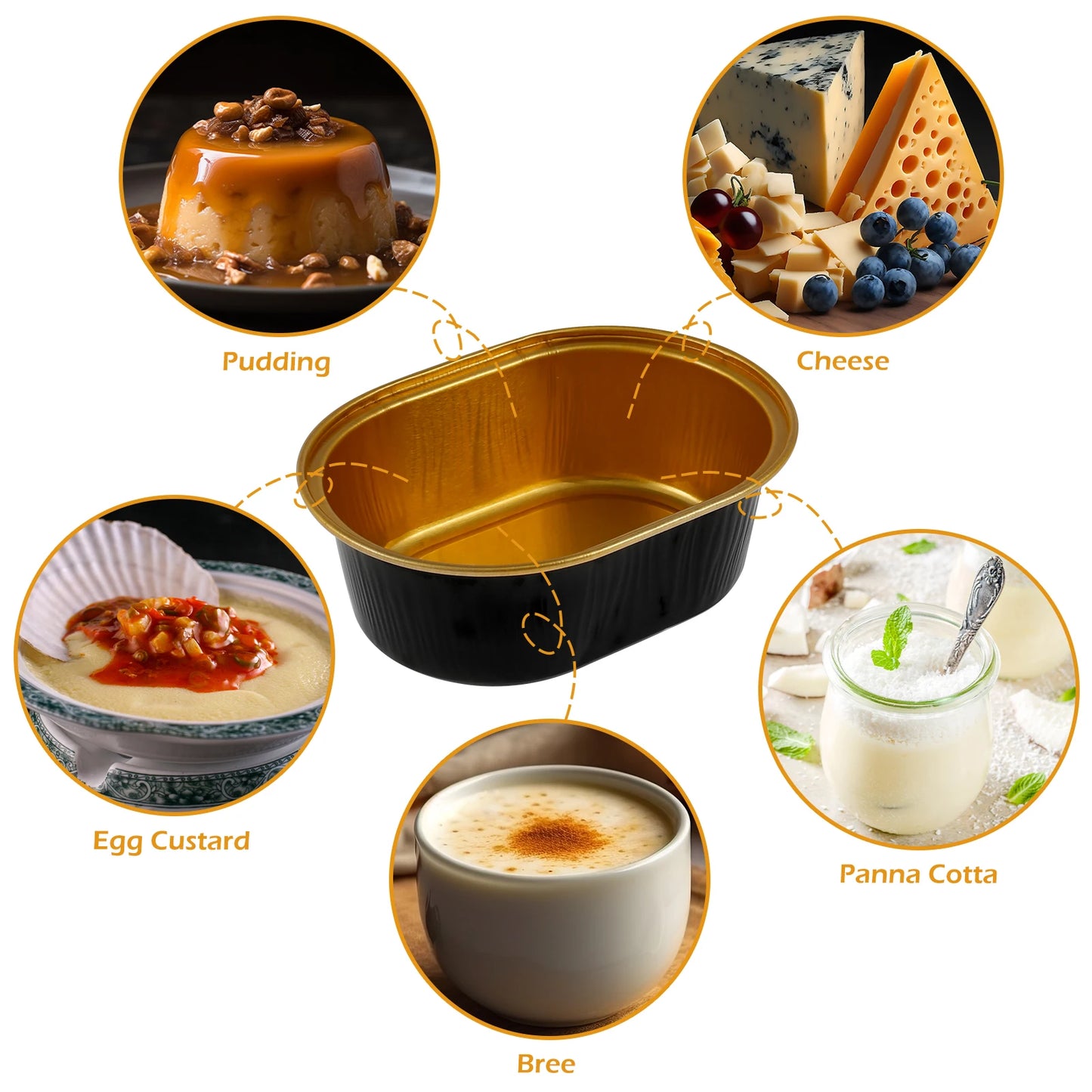Tejesa 100/50Pcs Aluminum Foil Cake Pans 68ml Heat-Resistant Foil Baking Cups with Clear Lids Mini Oval Cake Pan Reusable Bread Mold