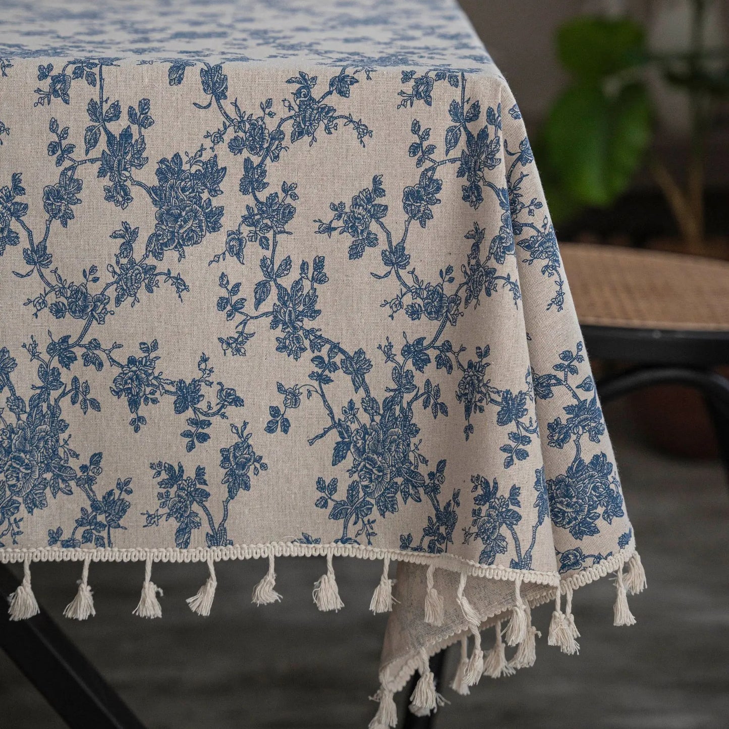 Tejesa Cotton and Linen Printed Dining Table Cloth, Tassel Tablecloth Household Coffee Table Dust Cover Cloth