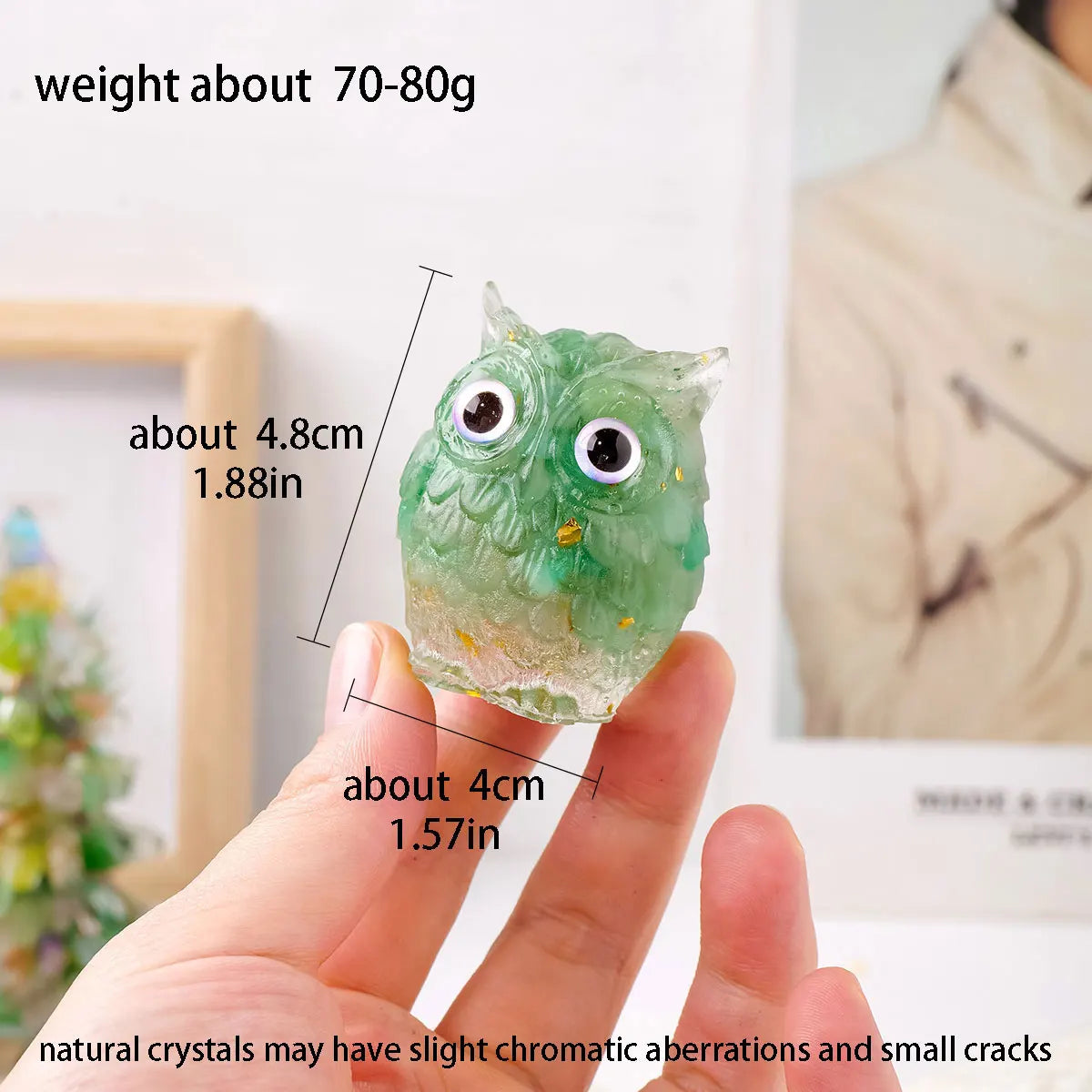 1PC Natural Crystal Macadam Owl Mini Resin Drops Cute Animal Image Reiki Healing Desktop Home Decor Crystal Crafts Small Decor