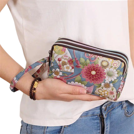 Hemasa 3 Zipper Women Waterproof Purse Cell Pouch Handbag Wallet Wristlet Bag Women'S Fabric Coin Purse Bag Mobile Wallet Clutch Bag