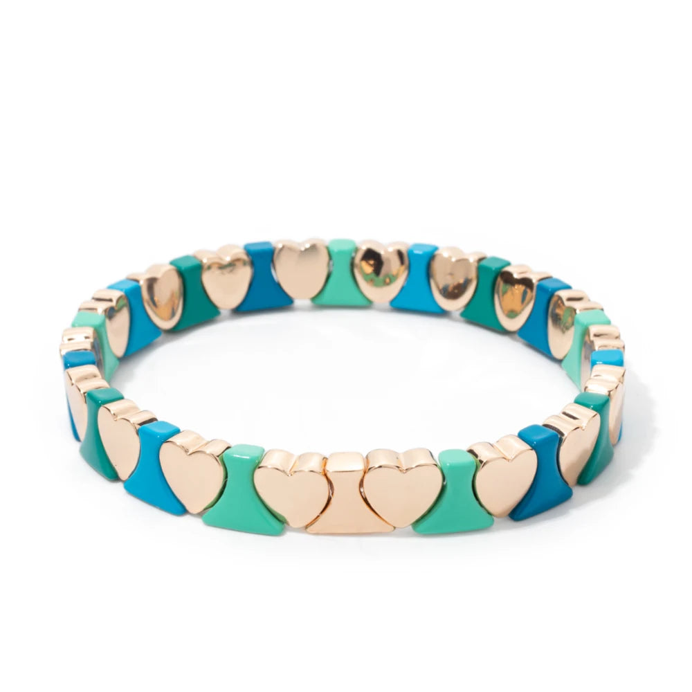 Tejesa Gold Color Heart Shape Bracelets / Elastic Love Bangle For Women Couple Jewelry