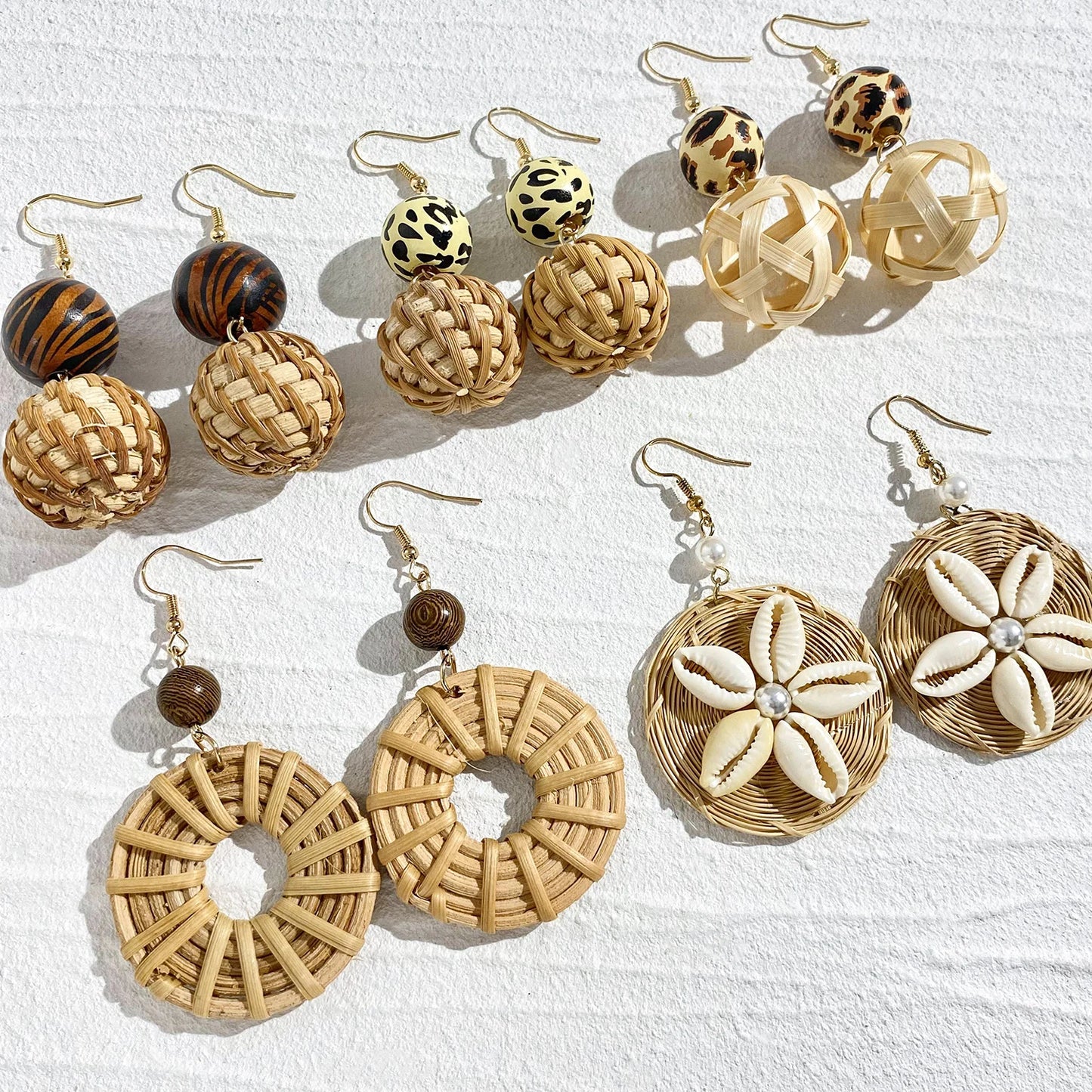 Hemasa Rattan Wooden Braid Drop Earrings for Women /Bohemia Ethnic Geometric Round Ball Square Earrings