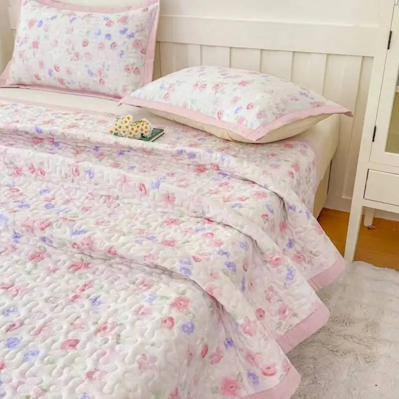 1Pc Purple Flower Bedspreads For Bed Thick Patchwork Blanket Single/Queen/King Floral Style Quilted Duvet Soft Bedspread