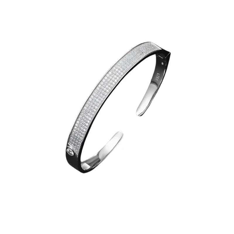 Hemasa Real Moissanite Cuff Bracelet For Men Women 925 Sterling Silver Diamond Open Bangle