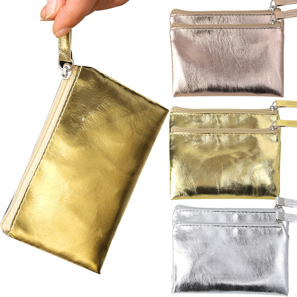 Fashion PU Leather Mini Zipper Storage Bag Multifunctional Portable Coin Key Organizer Card Holder Gold Silver Coin Purse Wallet