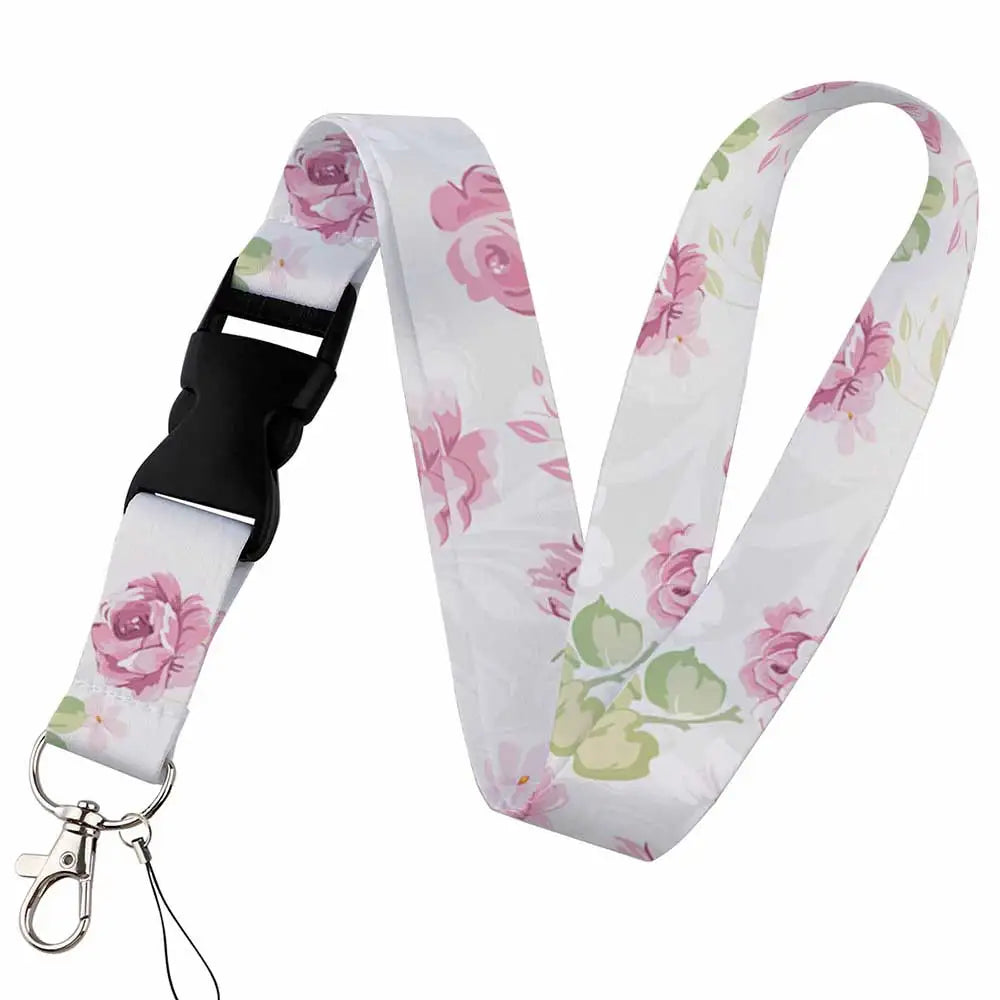 Tejesa Beautiful flower Lanyard Keys Chain Badge Holder ID Credit Card Pass Hang Rope Lariat Mobile Phone Charm Accessories Gifts
