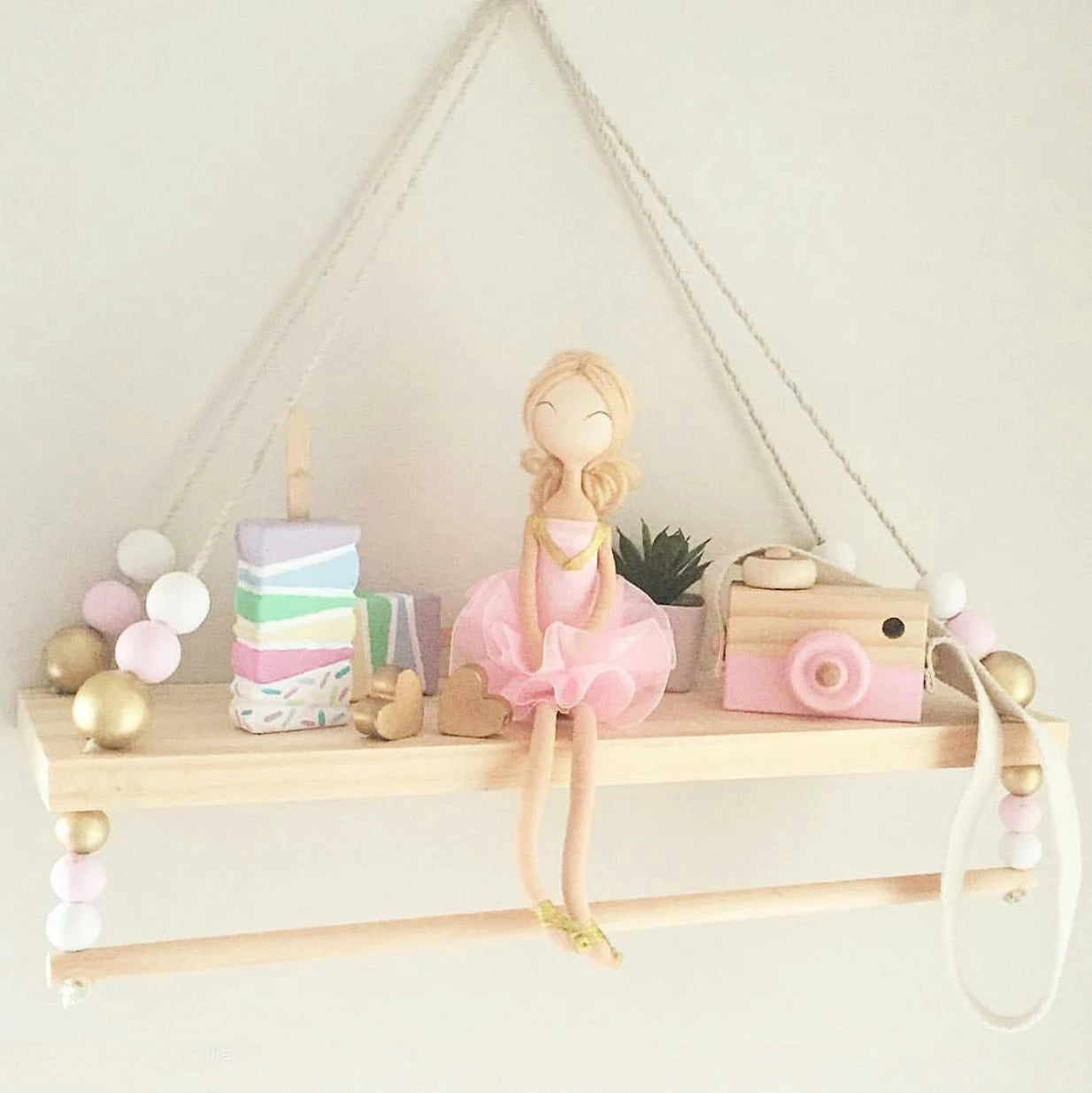 2024 Nordic Nursery Decor Scandinavian Decor Wooden Wall Shelf with Beads  Kids Room Decoration Organizer Storage Holders