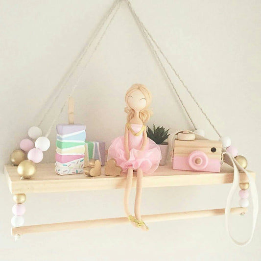 2024 Nordic Nursery Decor Scandinavian Decor Wooden Wall Shelf with Beads  Kids Room Decoration Organizer Storage Holders