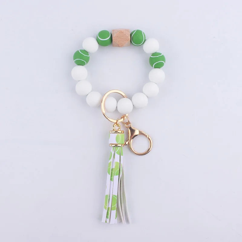 Food Grade Silicone Round Beaded Keychain Fashion Women Wristlet Bracelet Keyring For Anti-Loss Lobster Clasp Keychain Jewelry