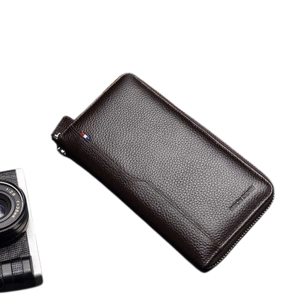Hemasa  DENIM Genuine Leather Men's Wallet /RFID Blocking Long Coin Purse /Case Passport Cover For Mens Credit Card Holder