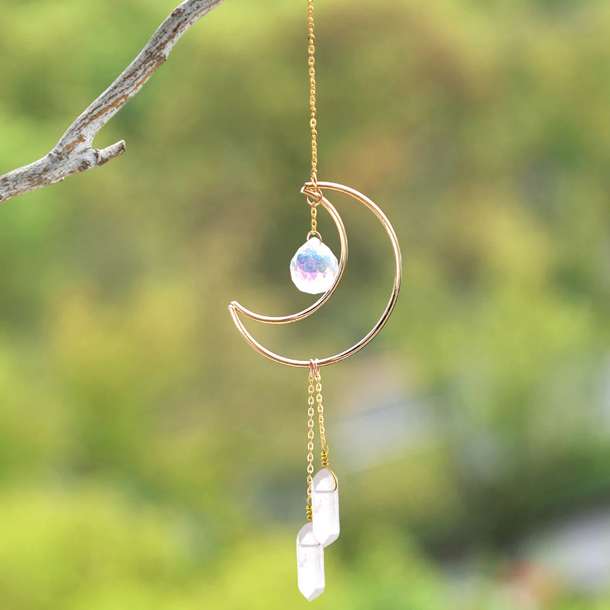 Hemasa Moon Suncatcher Car Crystal Pendant Hanging Prism Clear Quartz Reiki Healing Crystal Sun Catcher Ornament Home and Garden Decor