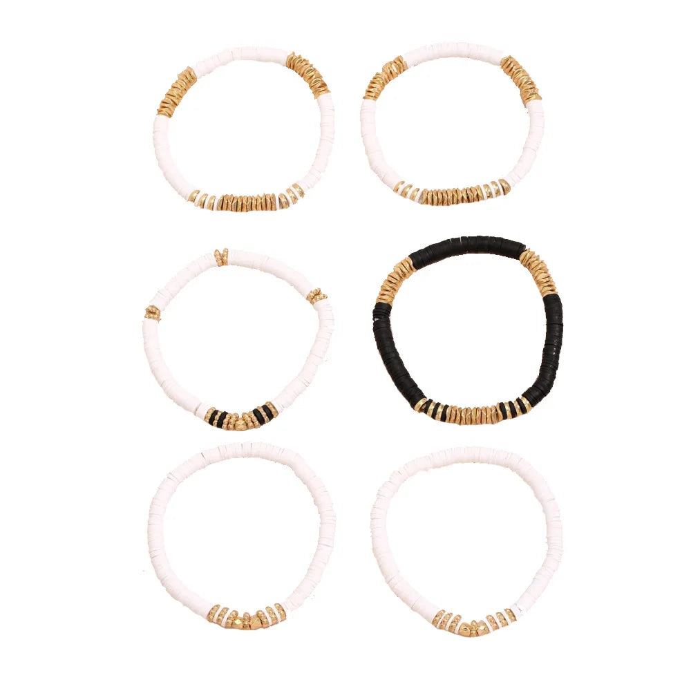 Hemasa 6Pcs/Set Summer Beach 6mm Soft Polymer Clay Beaded Bracelet Women Multilayer Bohemia Ethnic White Bracelet For Women YB-29